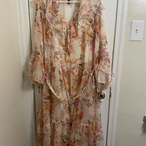 Aqua Floral Long Sleeve Dress